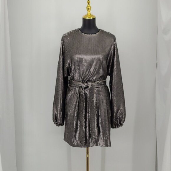 Anine Bing Angie Antique Silver Sequin Mini Dress Women's Cocktail Size XS - Picture 8 of 15
